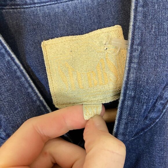 Stubbs XXL Men's Silver Button Up Shirt Denim Chambray Blue Western Texas Cowboy - Picture 6 of 7